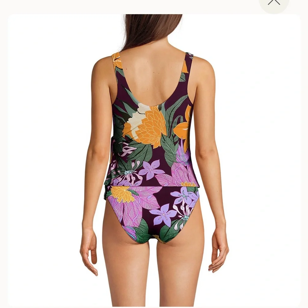 Lands end Side Tie Tankini Top Floral V-Neck Wrap